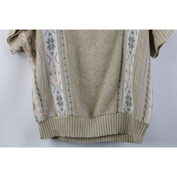 Vintage 90s Streetwear Womens Large Flower Fair Isle Knit Short Sleeve Sweater - Picture 10 of 10